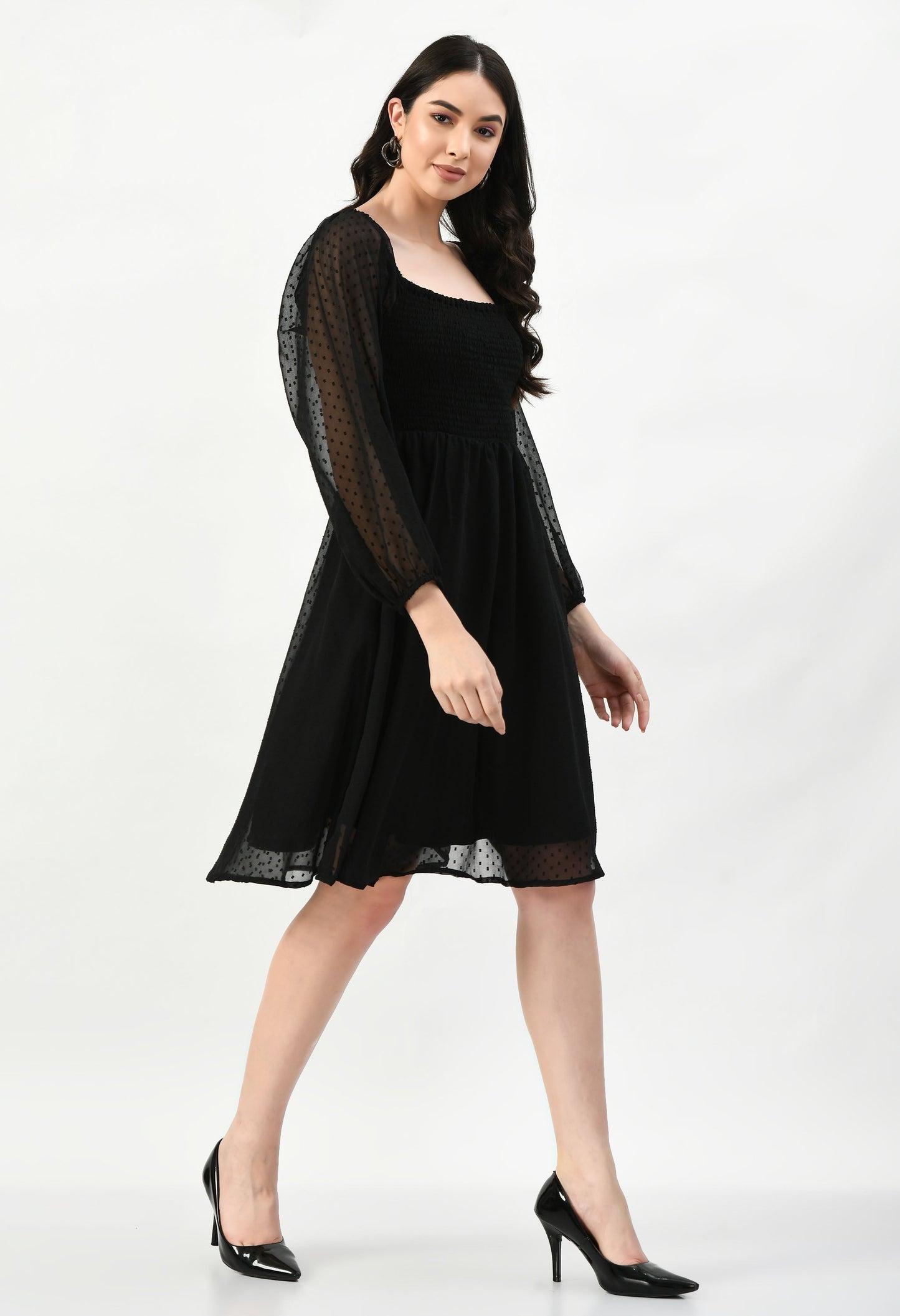 Knee Length CUNSAYI BUTA Dress, Casual WEAR, Fancy Gorgeous Looking Dress (Black)