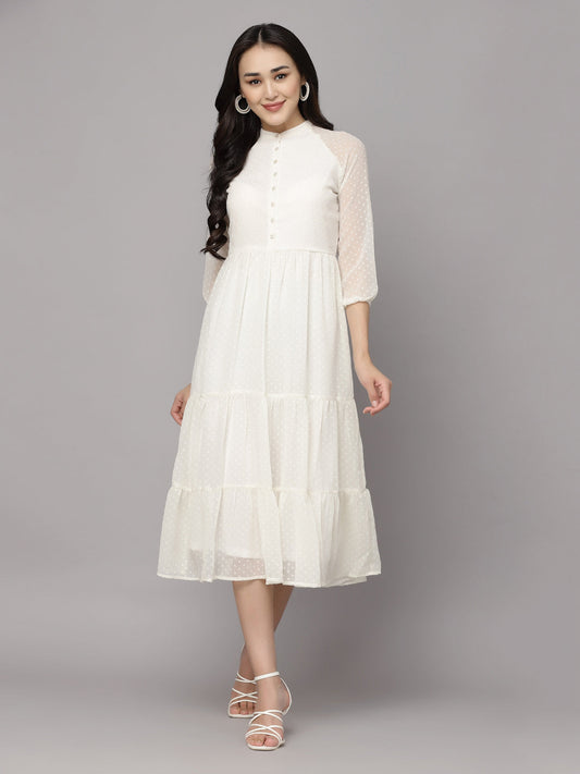 Elevate Your Style with MANITRA's Chic Fit and Flare White Dress (White)